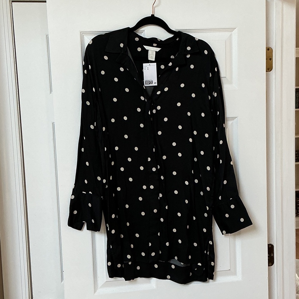 H&M Black Shirt with Cream Polka Dots